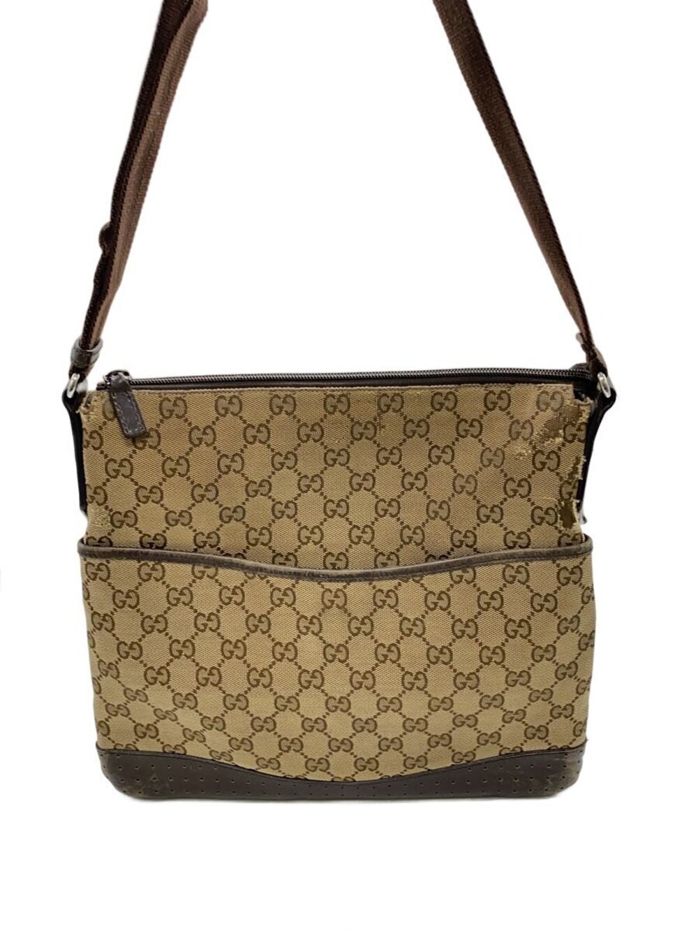 Gucci GG Canvas Messenger Flat Shoulder Bag Brown